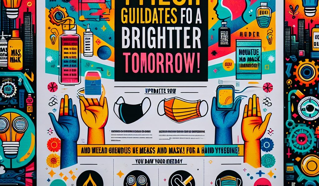 Colorful pandemic safety poster with masks and icons.