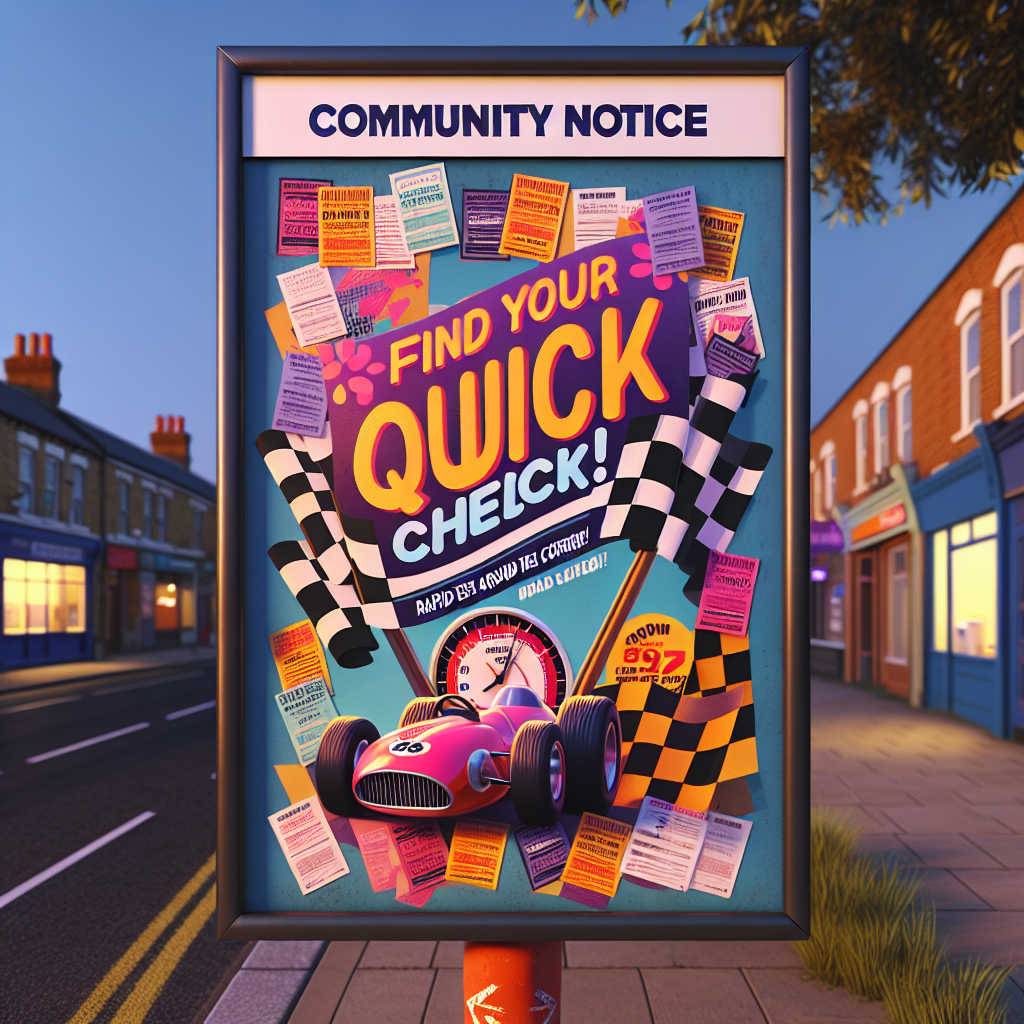 Colorful community notice with racing theme.